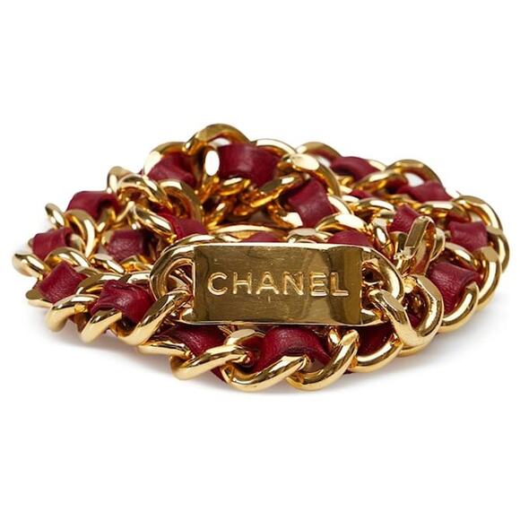 Authentic Chanel Red Leather and Gold Chain Strap Belt 33" Vintage Classic - Picture 1 of 13